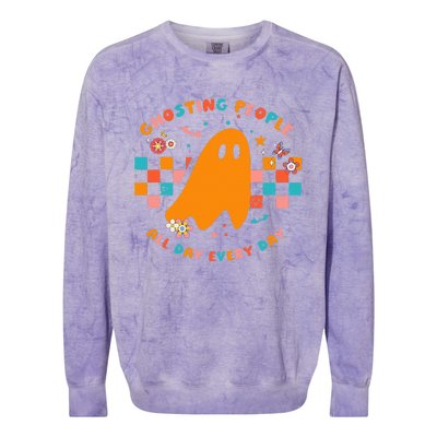 Ghosting People All Day Every Day Groovy Retro Halloween Colorblast Crewneck Sweatshirt