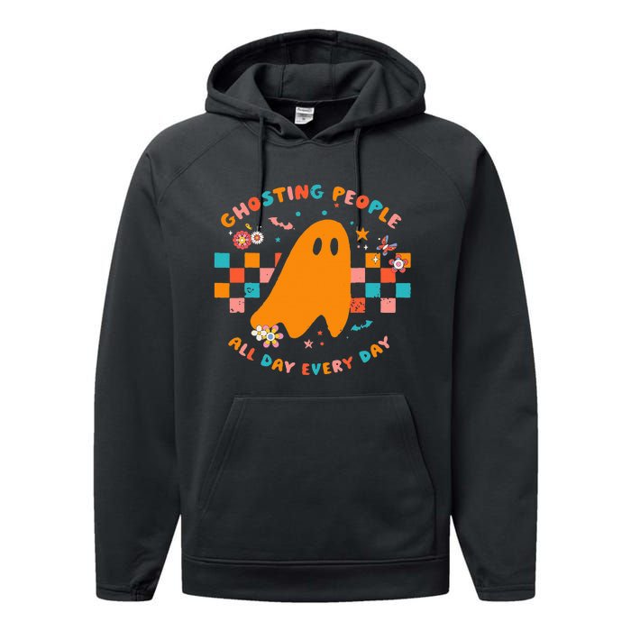 Ghosting People All Day Every Day Groovy Retro Halloween Performance Fleece Hoodie