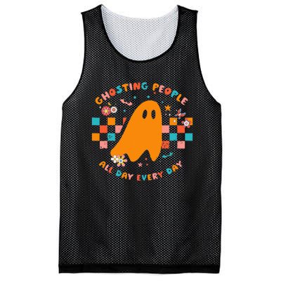 Ghosting People All Day Every Day Groovy Retro Halloween Mesh Reversible Basketball Jersey Tank