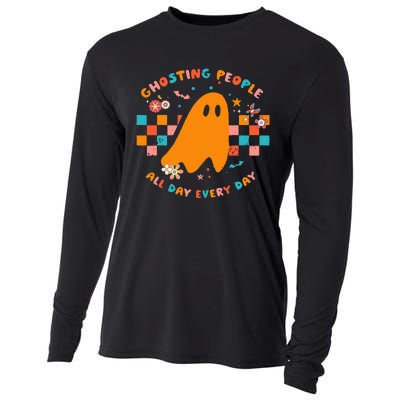 Ghosting People All Day Every Day Groovy Retro Halloween Cooling Performance Long Sleeve Crew