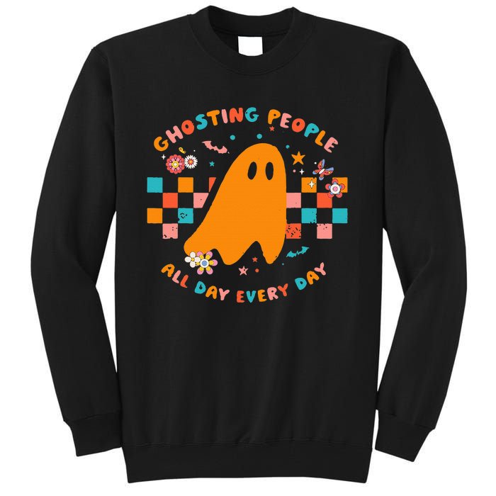 Ghosting People All Day Every Day Groovy Retro Halloween Tall Sweatshirt