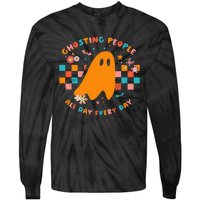 Ghosting People All Day Every Day Groovy Retro Halloween Tie-Dye Long Sleeve Shirt