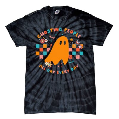 Ghosting People All Day Every Day Groovy Retro Halloween Tie-Dye T-Shirt