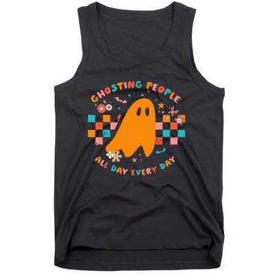 Ghosting People All Day Every Day Groovy Retro Halloween Tank Top