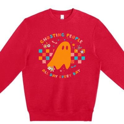 Ghosting People All Day Every Day Groovy Retro Halloween Premium Crewneck Sweatshirt