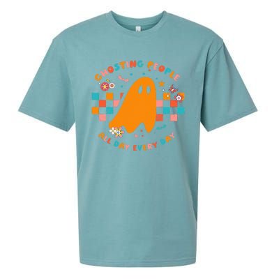 Ghosting People All Day Every Day Groovy Retro Halloween Sueded Cloud Jersey T-Shirt