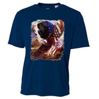 Guinea Pig American Flag 4th July Independence Eagle Cooling Performance Crew T-Shirt