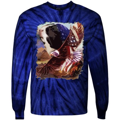 Guinea Pig American Flag 4th July Independence Eagle Tie-Dye Long Sleeve Shirt