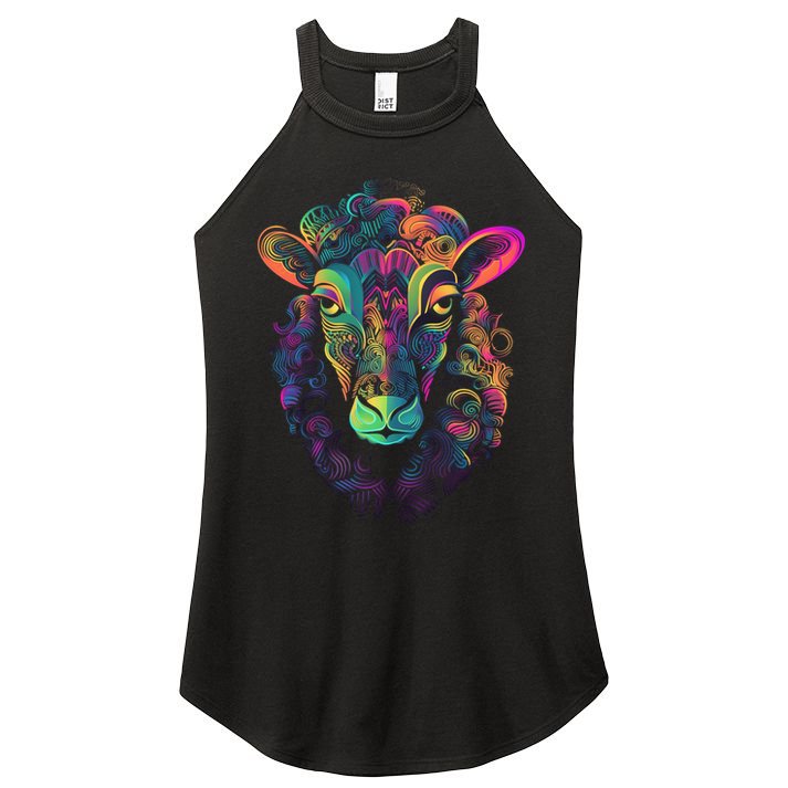 Graffiti Pop Art Of Sheep Animal Graphic Tees For Women's Perfect Tri Rocker Tank