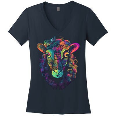 Graffiti Pop Art Of Sheep Animal Graphic Tees For Women's V-Neck T-Shirt