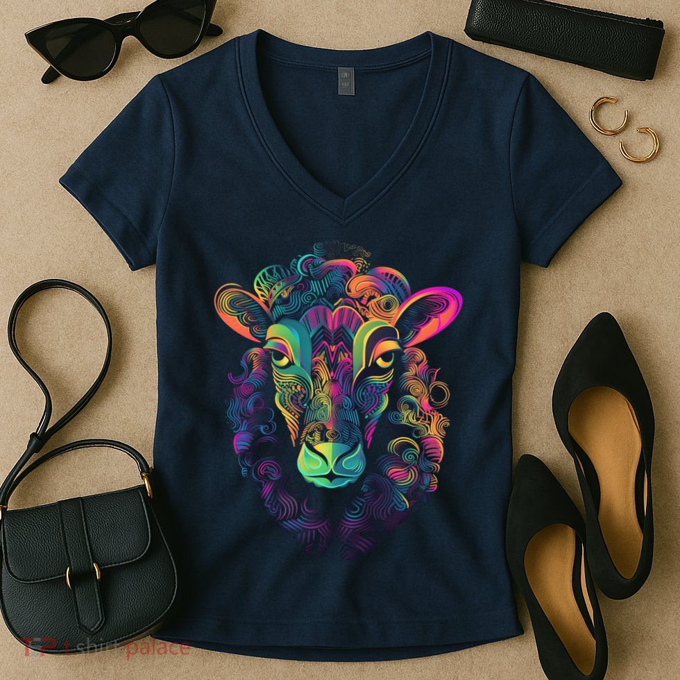 Graffiti Pop Art Of Sheep Animal Graphic Tees For Women's V-Neck T-Shirt