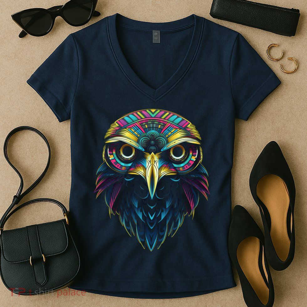 Graffiti Pop Art Of Eagle Animal Graphic Tees For Women's V-Neck T-Shirt