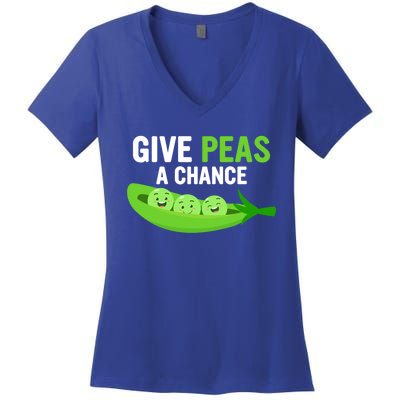 Give Peas A Chance Funny Veganism Veggie Funny Gift Women's V-Neck T-Shirt