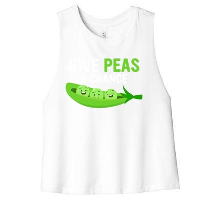 Give Peas A Chance Funny Veganism Veggie Funny Gift Women's Racerback Cropped Tank