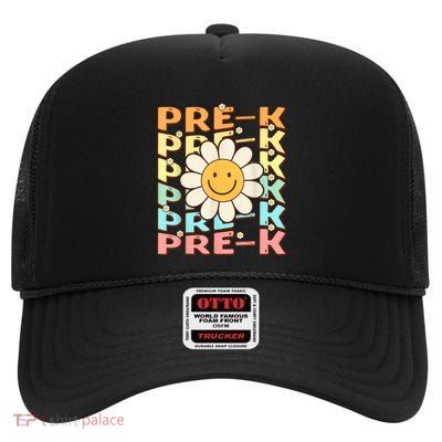 Groovy Prek Back To School Funny First Day Of Prek High Crown Mesh Back Trucker Hat