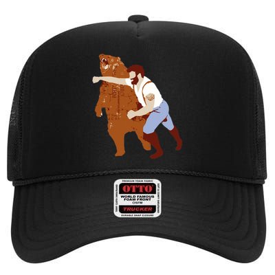 Guy Punching Bear High Crown Mesh Back Trucker Hat