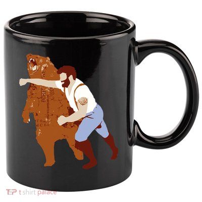 Guy Punching Bear 11oz C Handle Ceramic Mug
