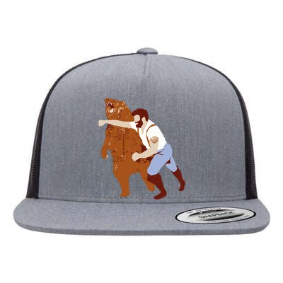 Guy Punching Bear Flat Bill Trucker Hat