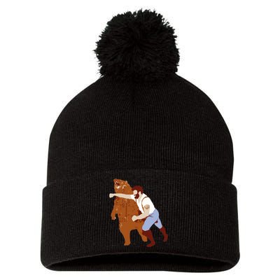 Guy Punching Bear Pom Pom 12in Knit Beanie