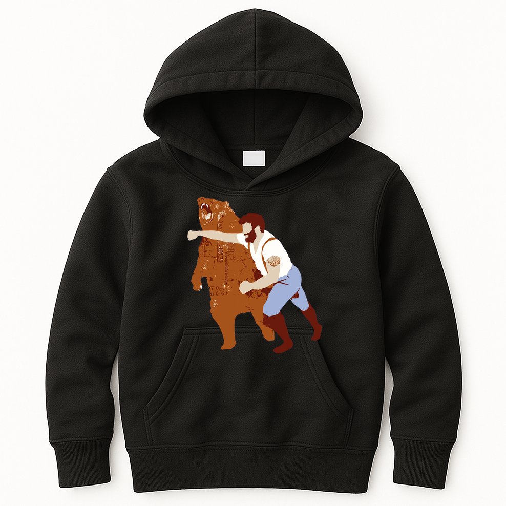 Guy Punching Bear Kids Hoodie