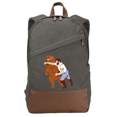 Guy Punching Bear Cotton Canvas Backpack
