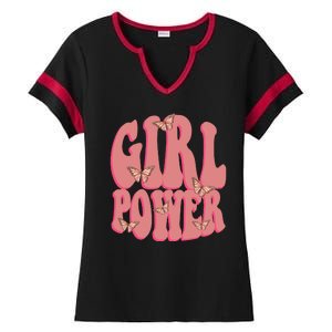 Girl Power Butterfly Retro Ladies Halftime Notch Neck Tee