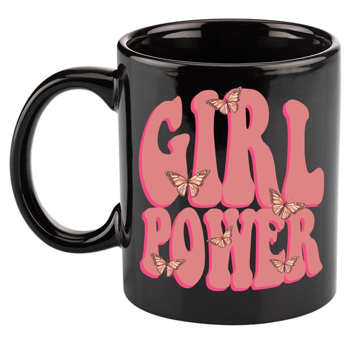 Girl Power Butterfly Retro 11oz C Handle Ceramic Mug