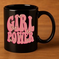 Girl Power Butterfly Retro 11oz C Handle Ceramic Mug