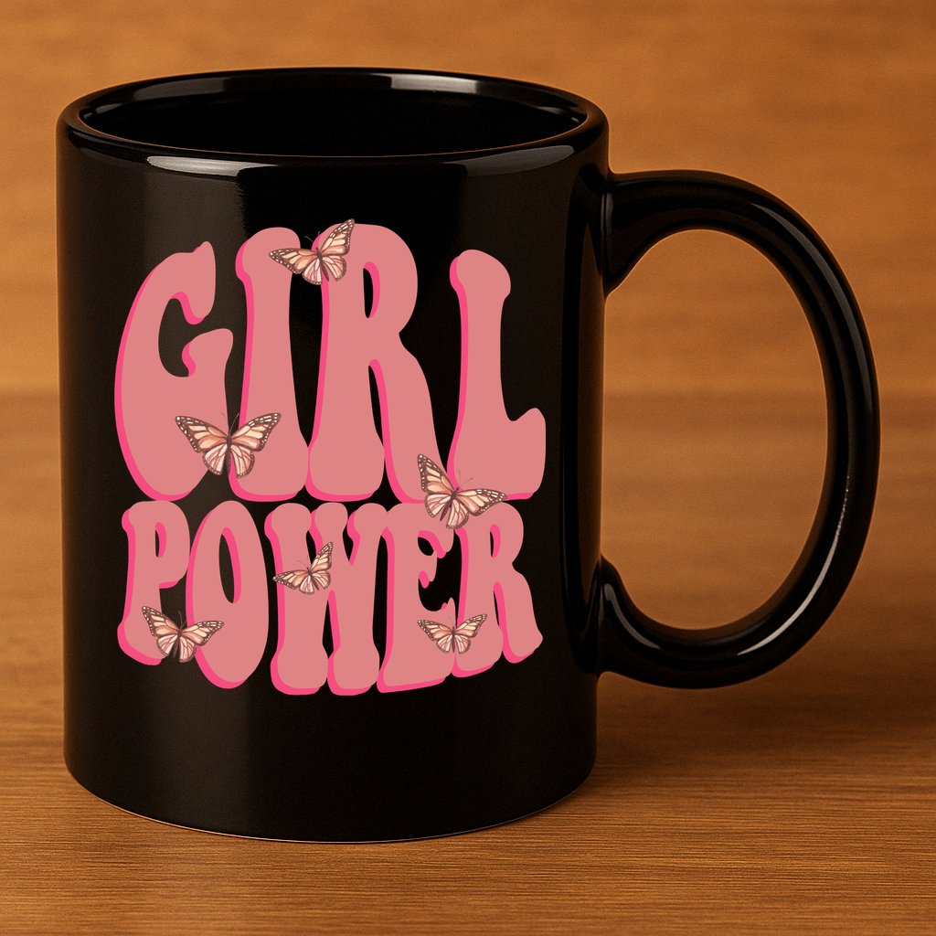 Girl Power Butterfly Retro 11oz C Handle Ceramic Mug