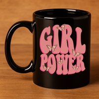 Girl Power Butterfly Retro 11oz C Handle Ceramic Mug