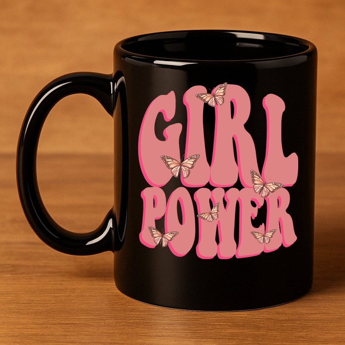 Girl Power Butterfly Retro 11oz C Handle Ceramic Mug