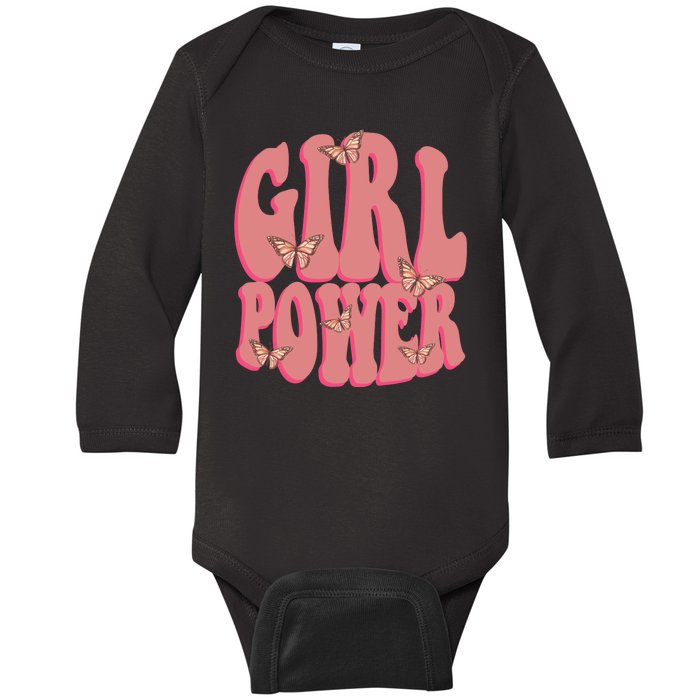 Girl Power Butterfly Retro Baby Long Sleeve Bodysuit