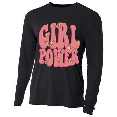 Girl Power Butterfly Retro Cooling Performance Long Sleeve Crew