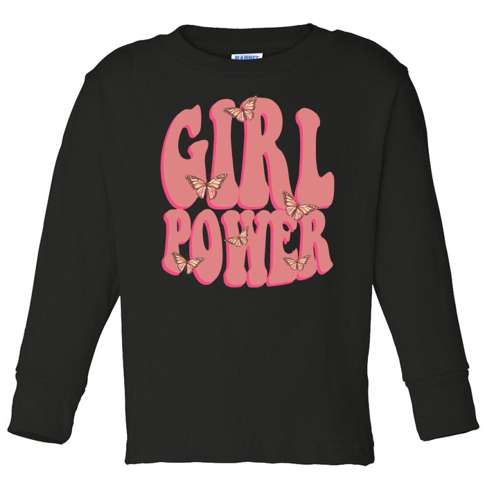 Girl Power Butterfly Retro Toddler Long Sleeve Shirt