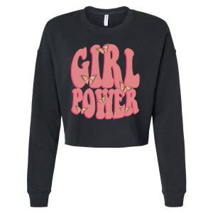 Girl Power Butterfly Retro Cropped Pullover Crew