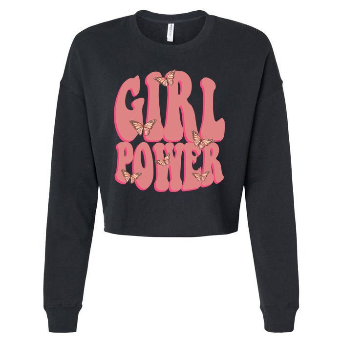 Girl Power Butterfly Retro Cropped Pullover Crew