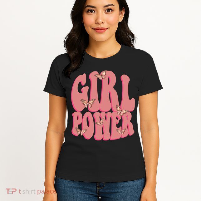 Girl Power Butterfly Retro Womens T-Shirt