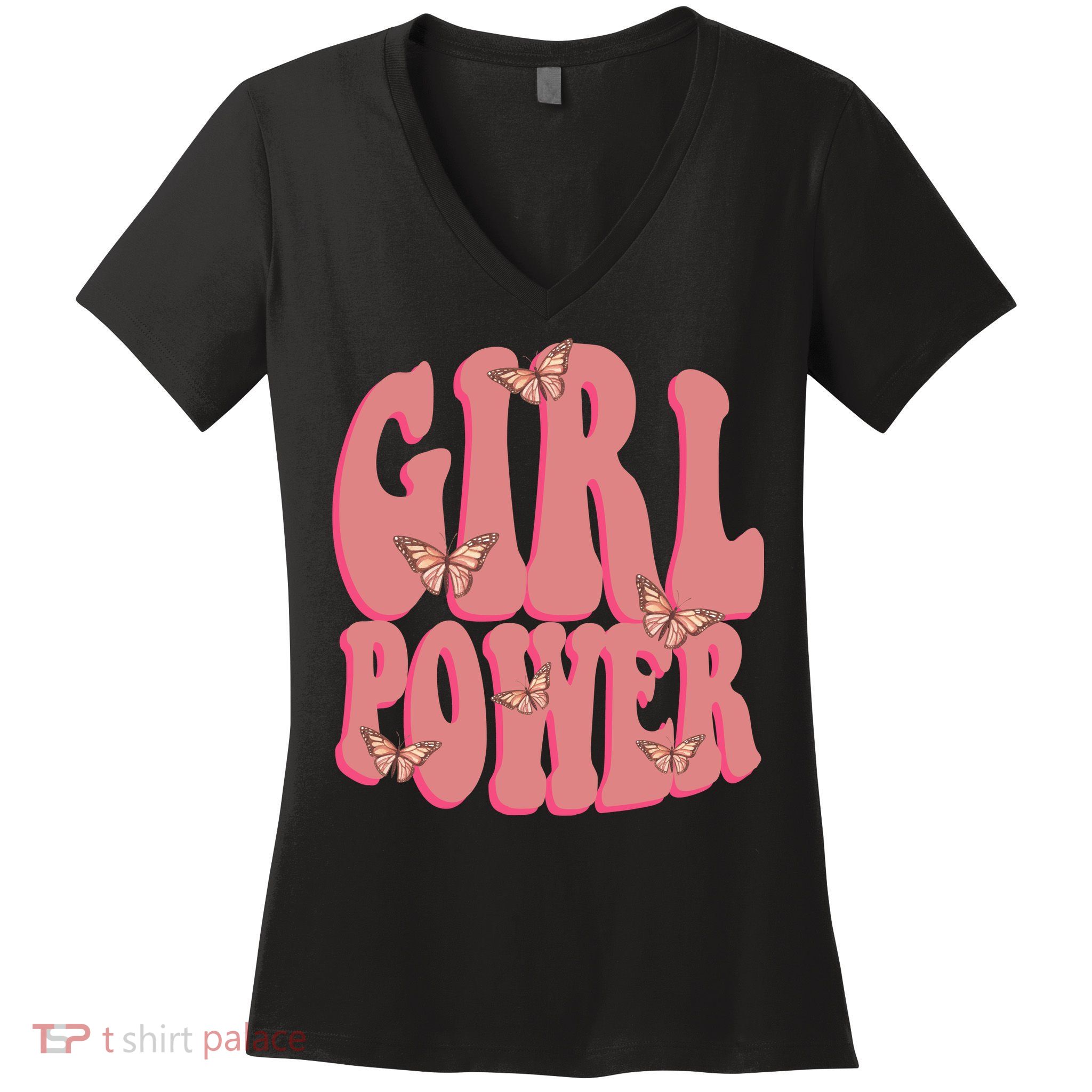 Girl Power Butterfly Retro Women's V-Neck T-Shirt