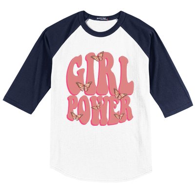 Girl Power Butterfly Retro Baseball Sleeve Shirt