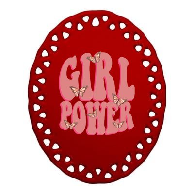 Girl Power Butterfly Retro Ceramic Oval Ornament