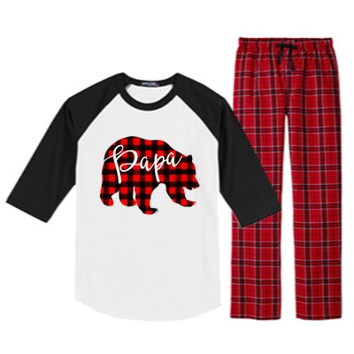 Gray Papa Bear Matching Family Christmas Plaid Buffalo Check Raglan Sleeve Pajama Set