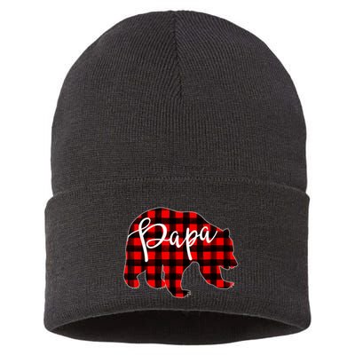 Gray Papa Bear Matching Family Christmas Plaid Buffalo Check Sustainable Knit Beanie