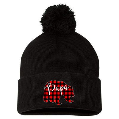 Gray Papa Bear Matching Family Christmas Plaid Buffalo Check Pom Pom 12in Knit Beanie