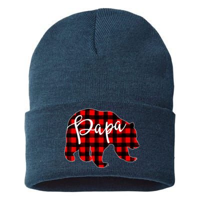 Gray Papa Bear Matching Family Christmas Plaid Buffalo Check Sustainable Knit Beanie