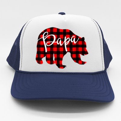 Gray Papa Bear Matching Family Christmas Plaid Buffalo Check Trucker Hat