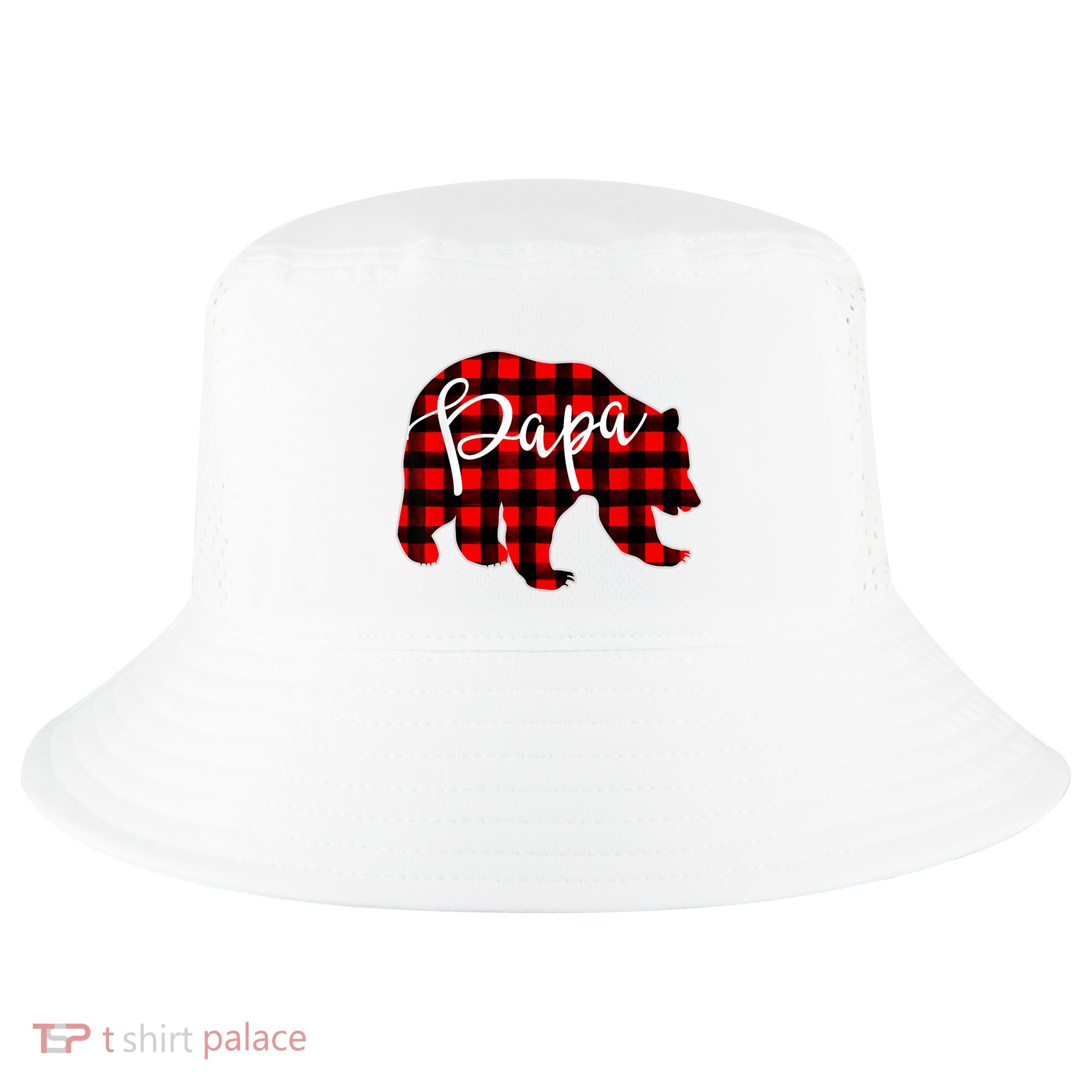 Gray Papa Bear Matching Family Christmas Plaid Buffalo Check Cool Comfort Performance Bucket Hat