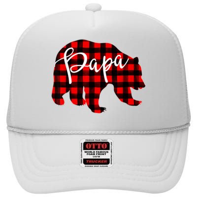 Gray Papa Bear Matching Family Christmas Plaid Buffalo Check High Crown Mesh Back Trucker Hat