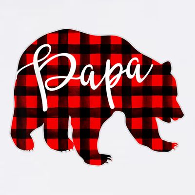 Gray Papa Bear Matching Family Christmas Plaid Buffalo Check T-Shirt