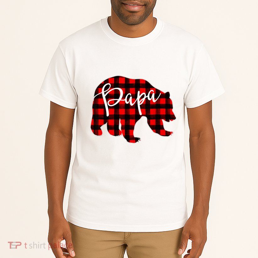 Gray Papa Bear Matching Family Christmas Plaid Buffalo Check Tall T-Shirt