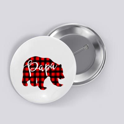 Gray Papa Bear Matching Family Christmas Plaid Buffalo Check Button